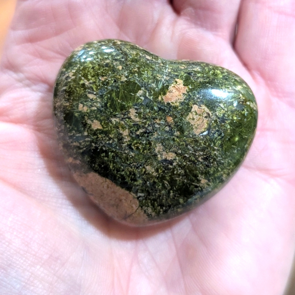 Unakite Heart Palm Stone Cabachon